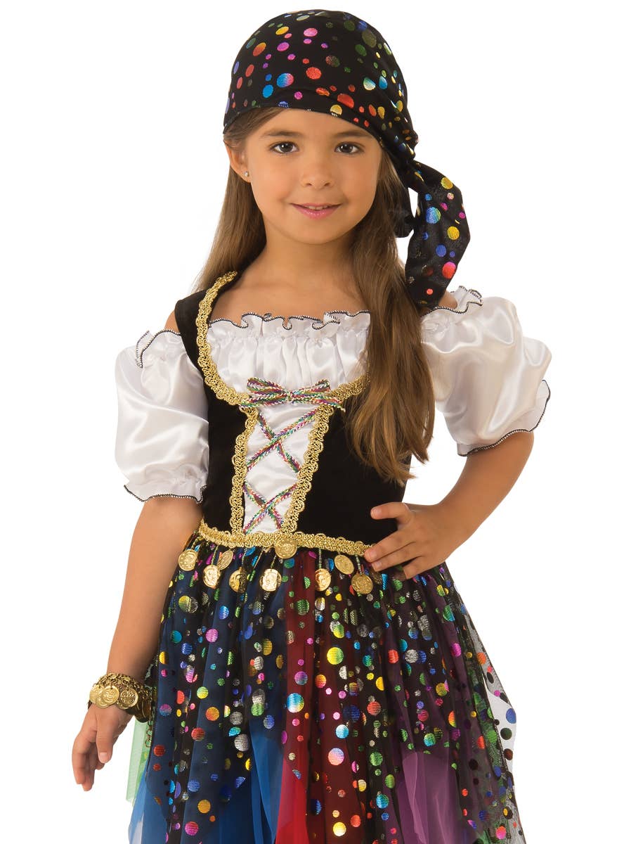 Rainbow Polka Dot Gypsy Girls Dress Up Costume - Alternative Image