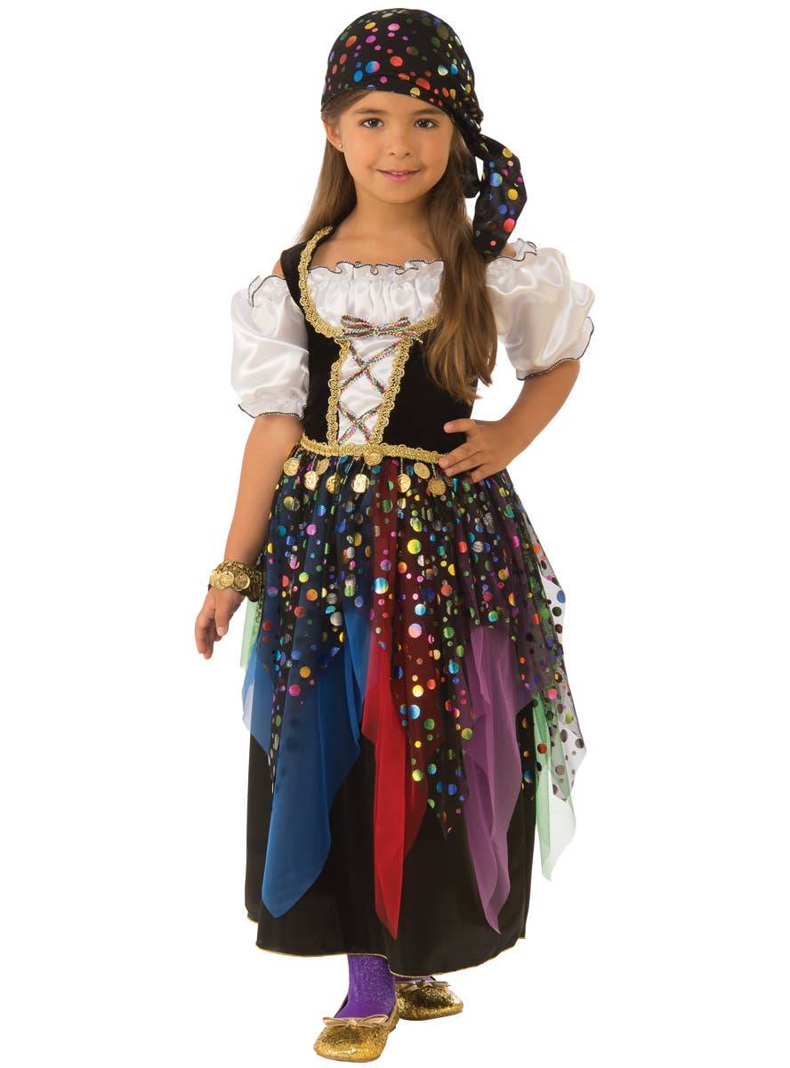 Rainbow Polka Dot Gypsy Girls Dress Up Costume - Main Image
