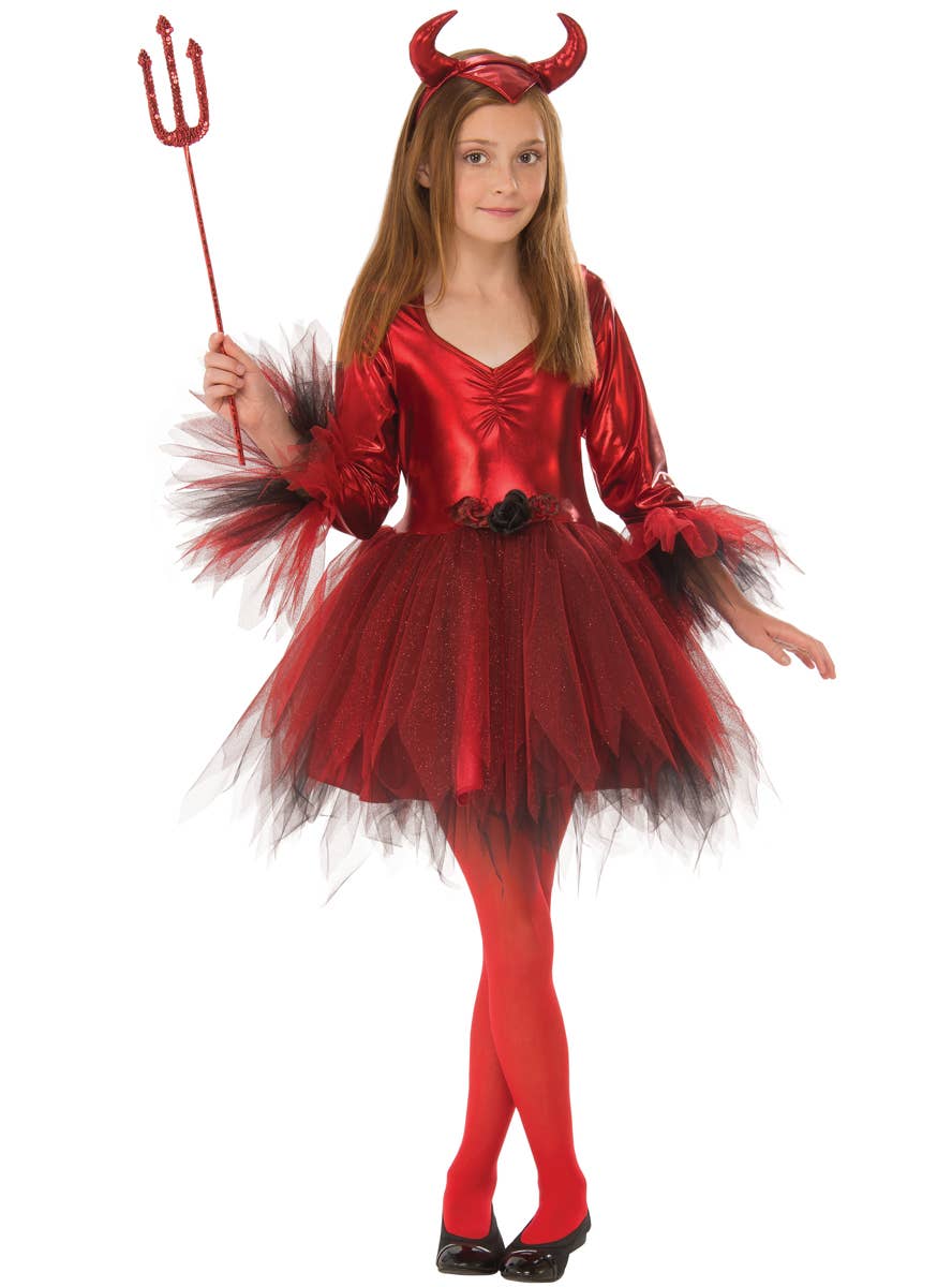 Classic Red Devil Girls Halloween Costume - Main Image