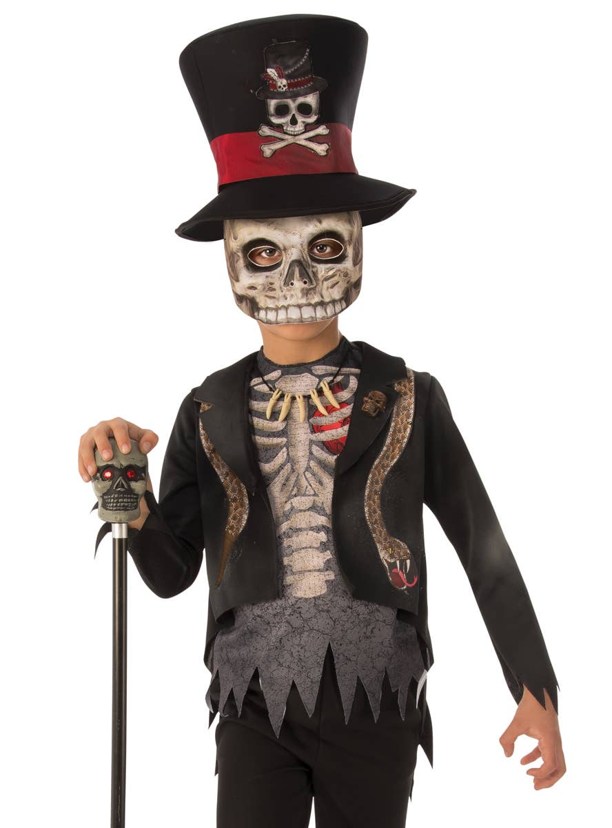 Skeleton Print Boy's Voodoo Halloween Costume - Alternative Image 