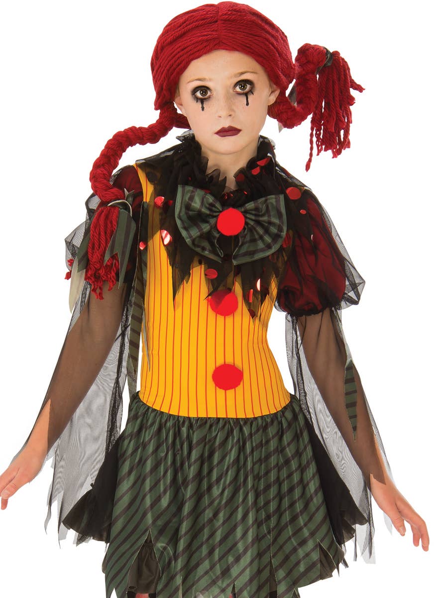 Undead Zombie Clown Girls Halloween Fancy Dress Costume Close Image