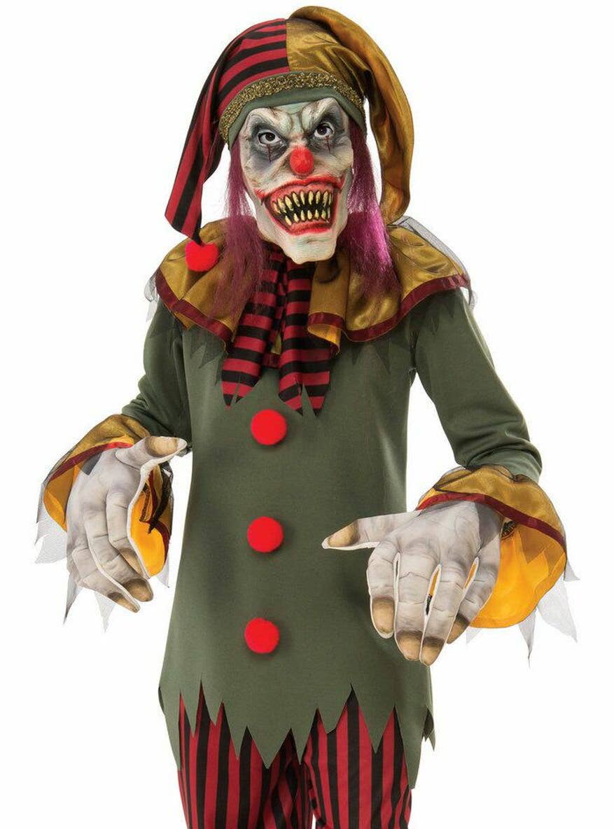 Boys Crazy Evil Clown Halloween Fancy Dress Costume - Close Image