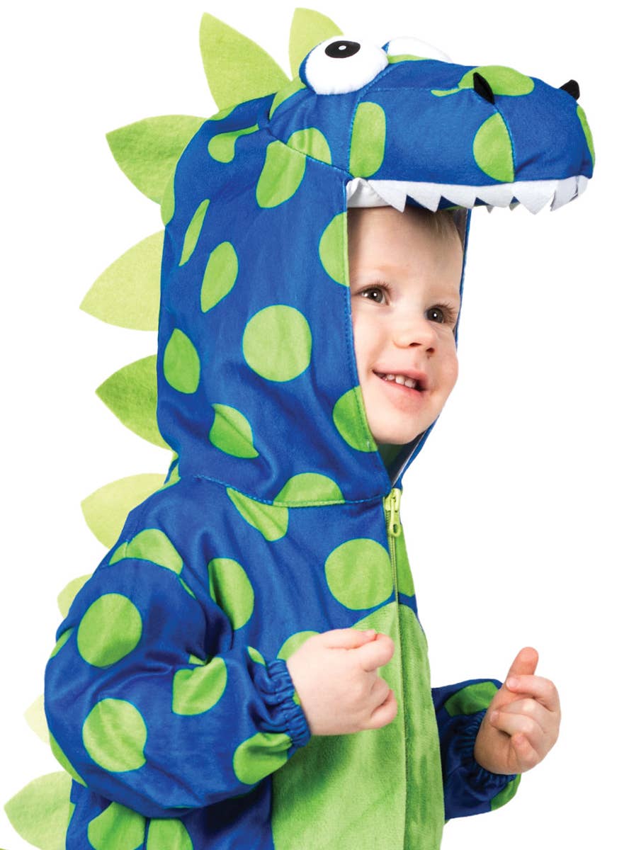 Doug The Dino Polka Dot Dinosaur Kid's Fancy Dress Costume Close Up Image 1