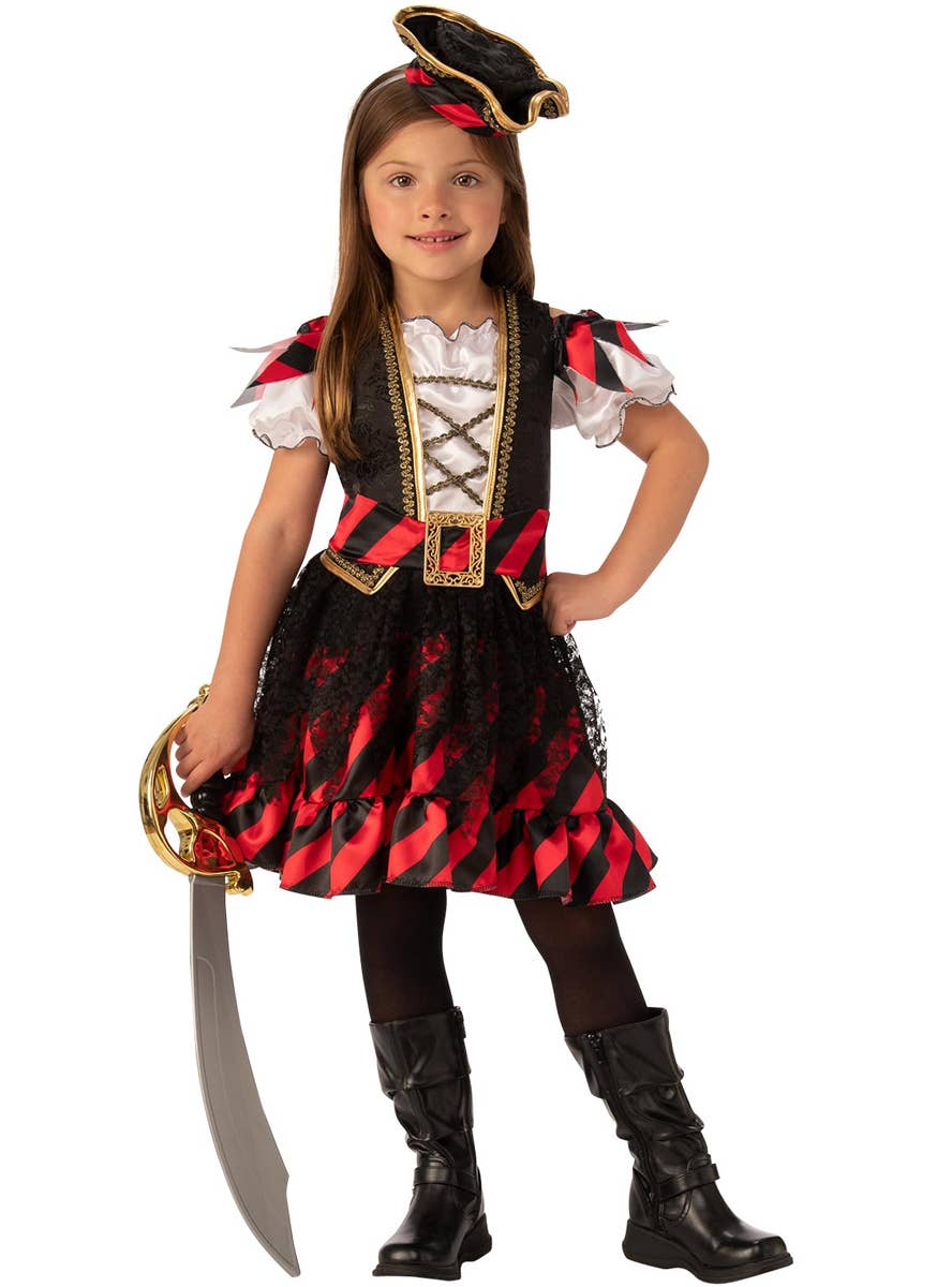 Deluxe Black, Gold and Red Seven Seas Pirate Costume for Girls