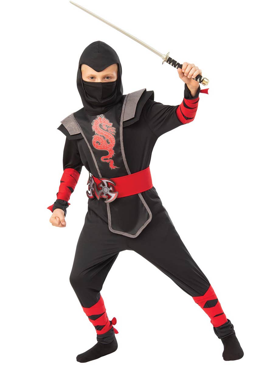 Red and Black Japanese Ninjutsu Ninja Costume for Boys