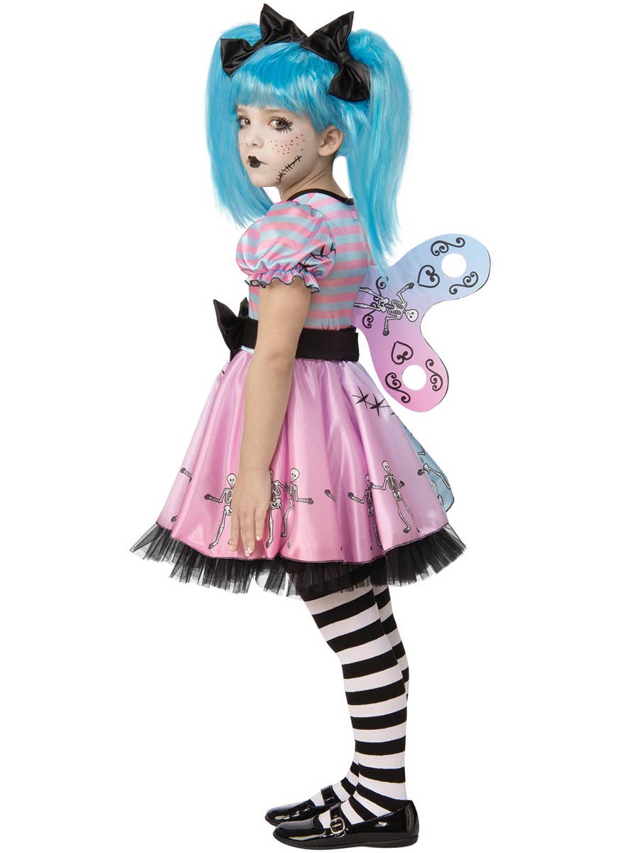 Light Pink and Blue Skelly Girl Halloween Costume for Kids - Back Image