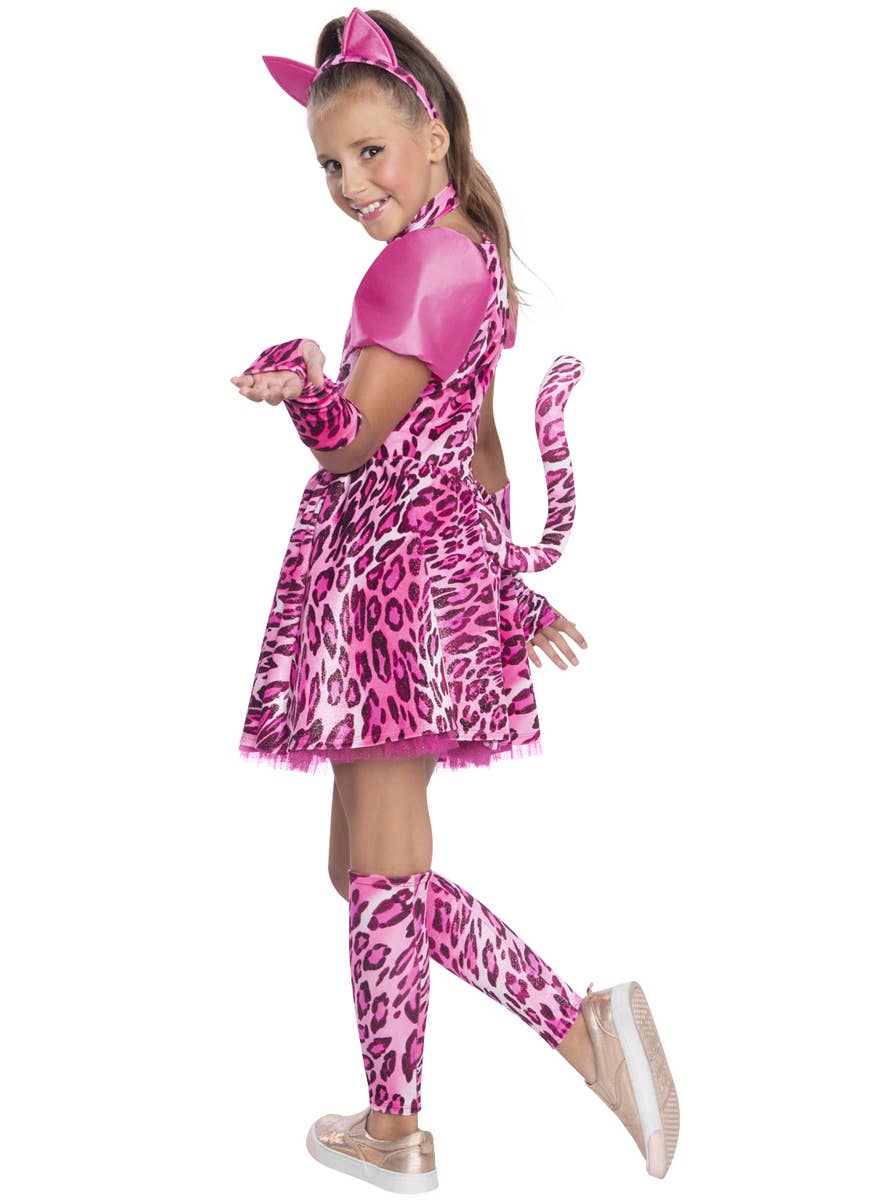 Pink Leopard Print Girl's Kat (Heart Emoji) Cat Costume - Side Image