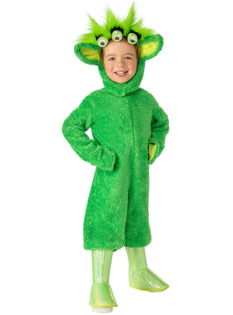 Fluffy Green Martian Alien Dress Up Costume for Kids