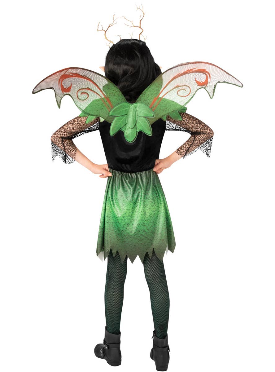 Forest Green Elf Girl's Halloween Fancy Dress Costume - Back Image