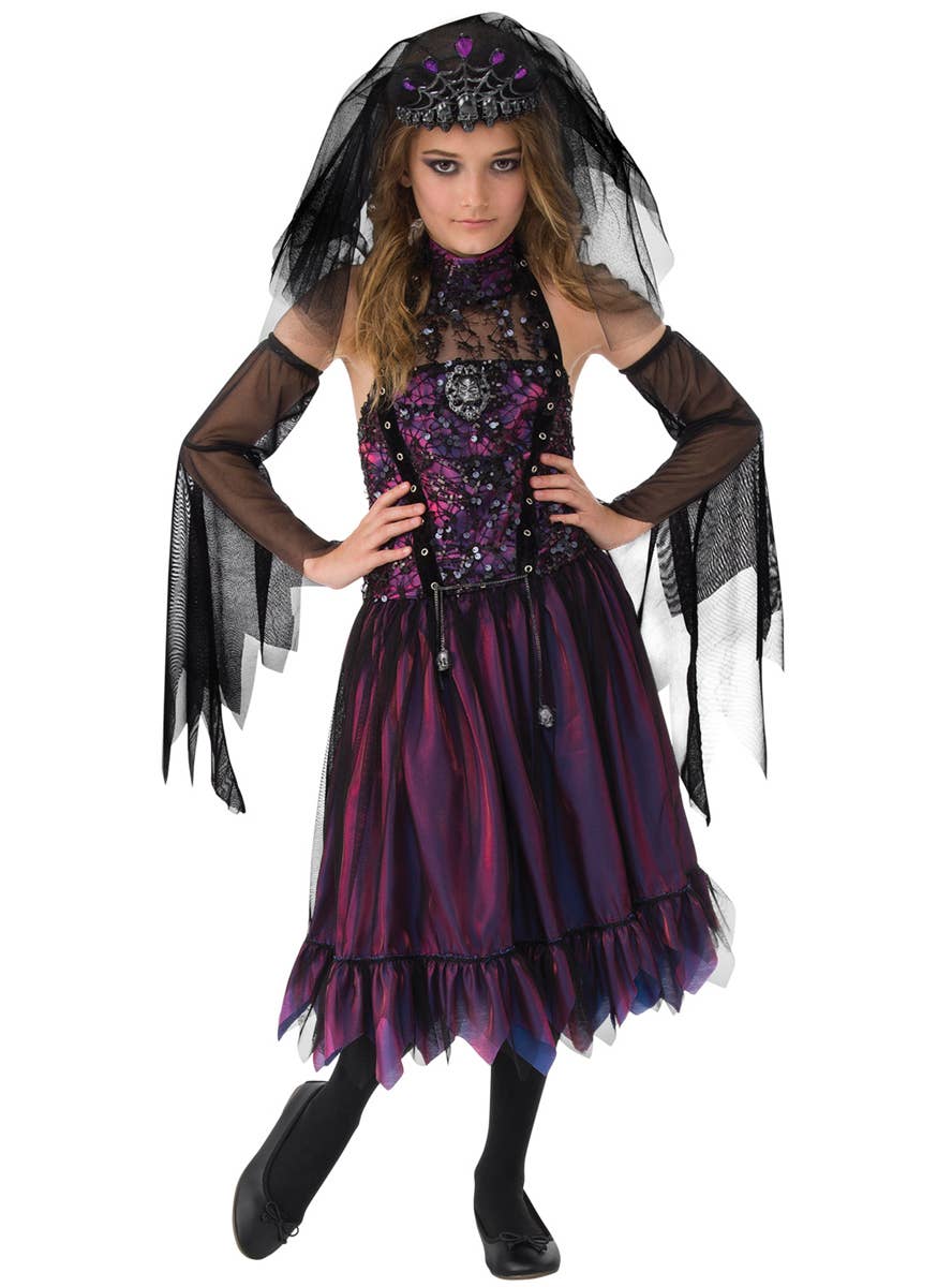 Girl's Purple and Black Gothic Princess Halloween Costume - Front Image