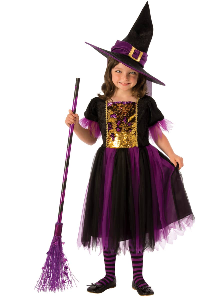 Girls Purple and Black Witch Costume - Main Image