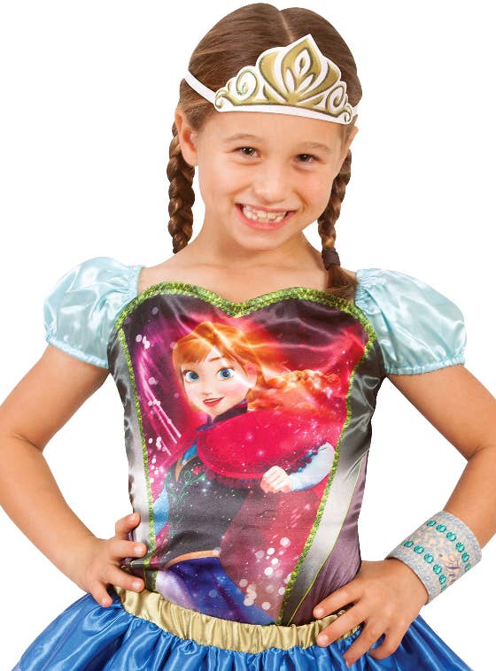 Girls Officially Licensed Frozen Anna Print Costume Top Close Up Image