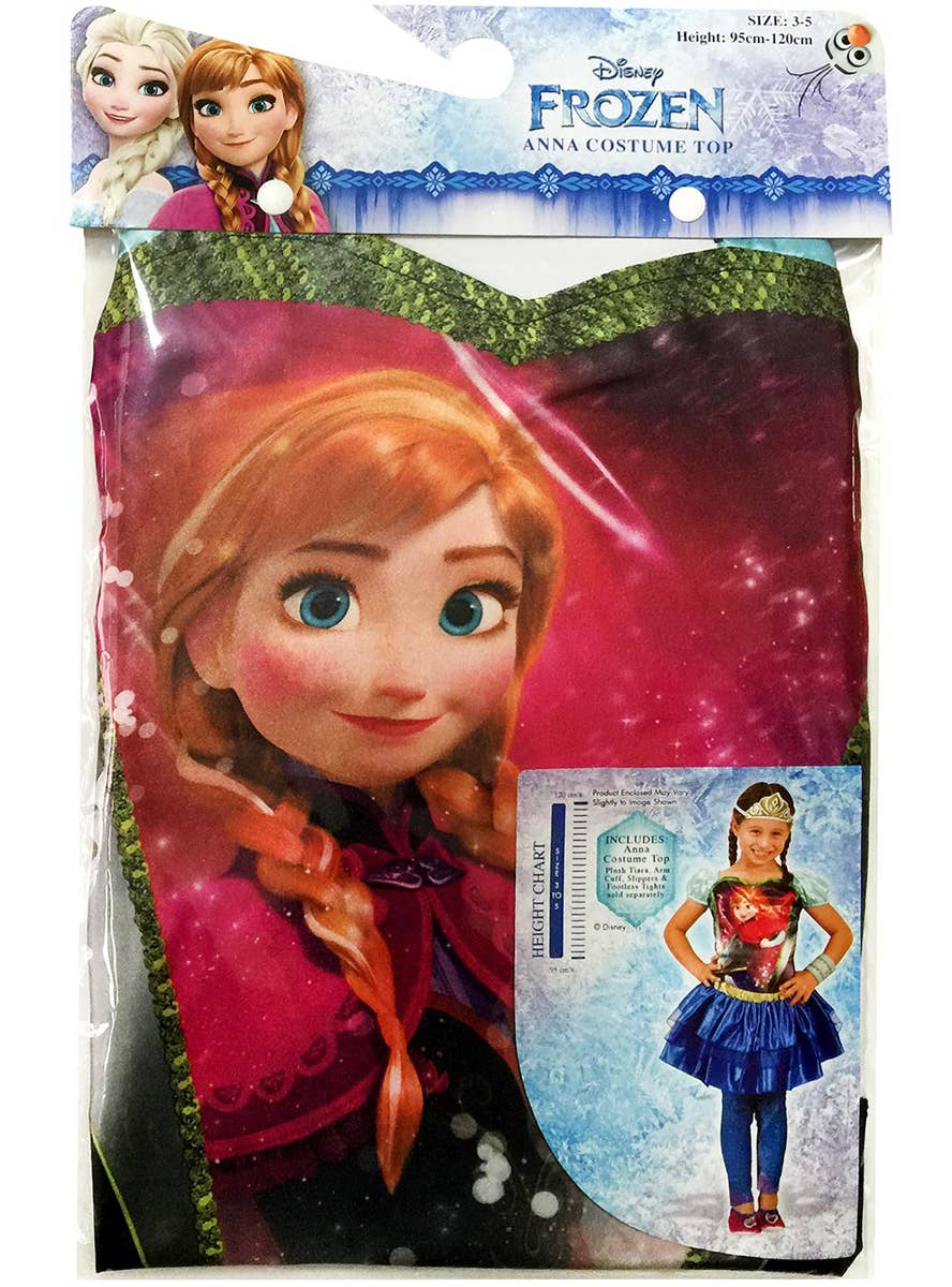 Girls Officially Licensed Frozen Anna Print Costume Top Packaging Image