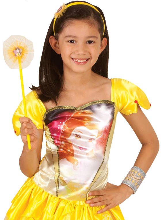 Girls Yellow Princess Belle Character Print Costume Top Close Image