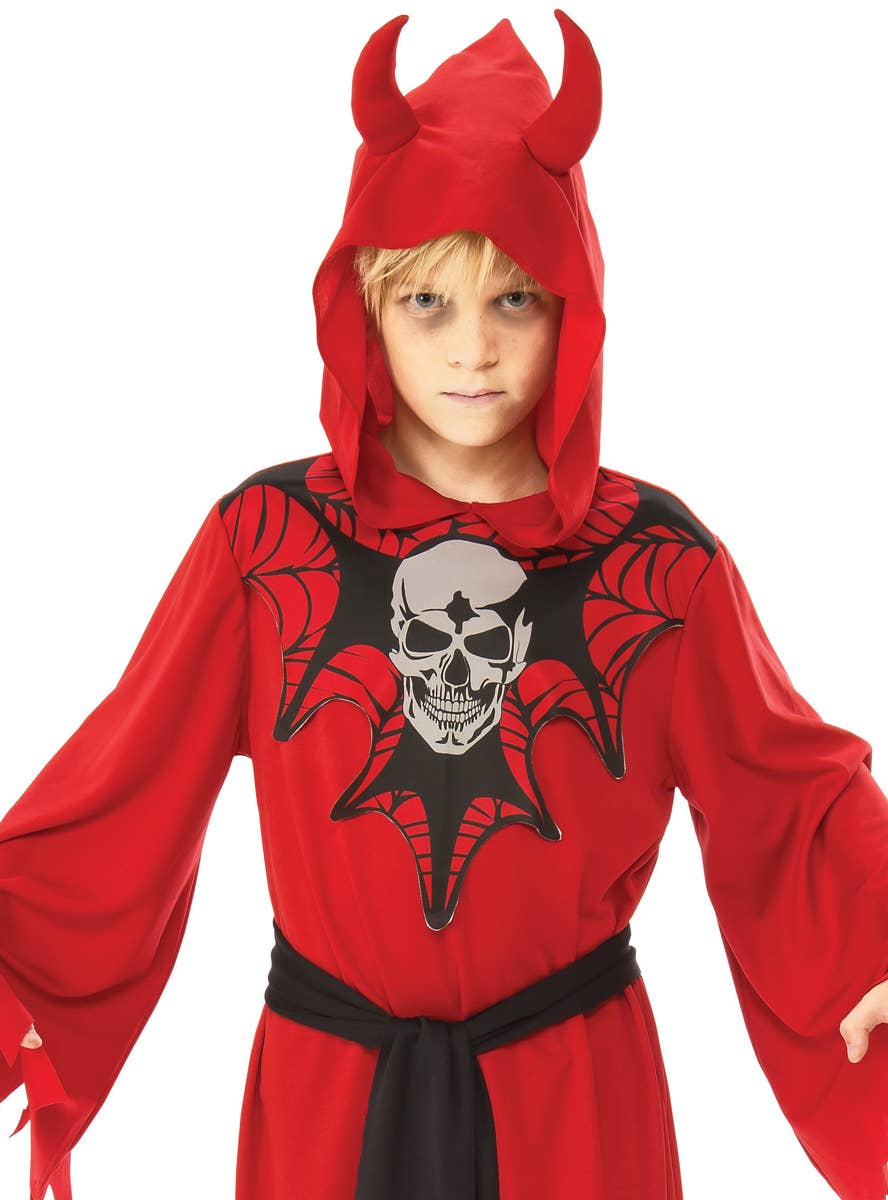 Boys Skeleton Red Devil Halloween Fancy Dress Costume Close Image