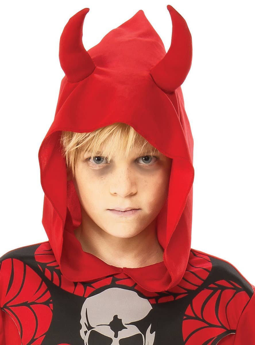 Boys Skeleton Red Devil Halloween Fancy Dress Costume Close Image 2