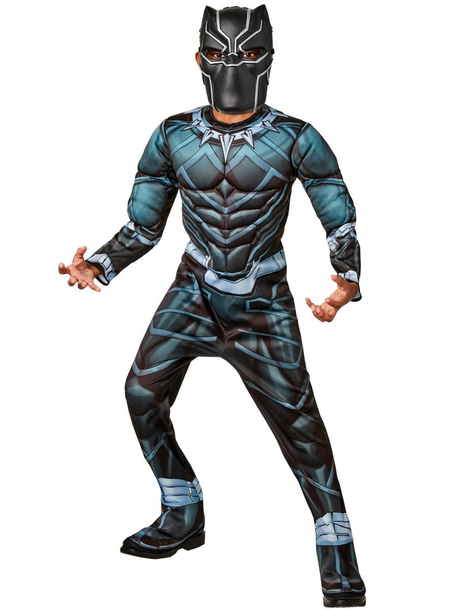Boys Black and Blue Deluxe Black Panther Costume - Front Image