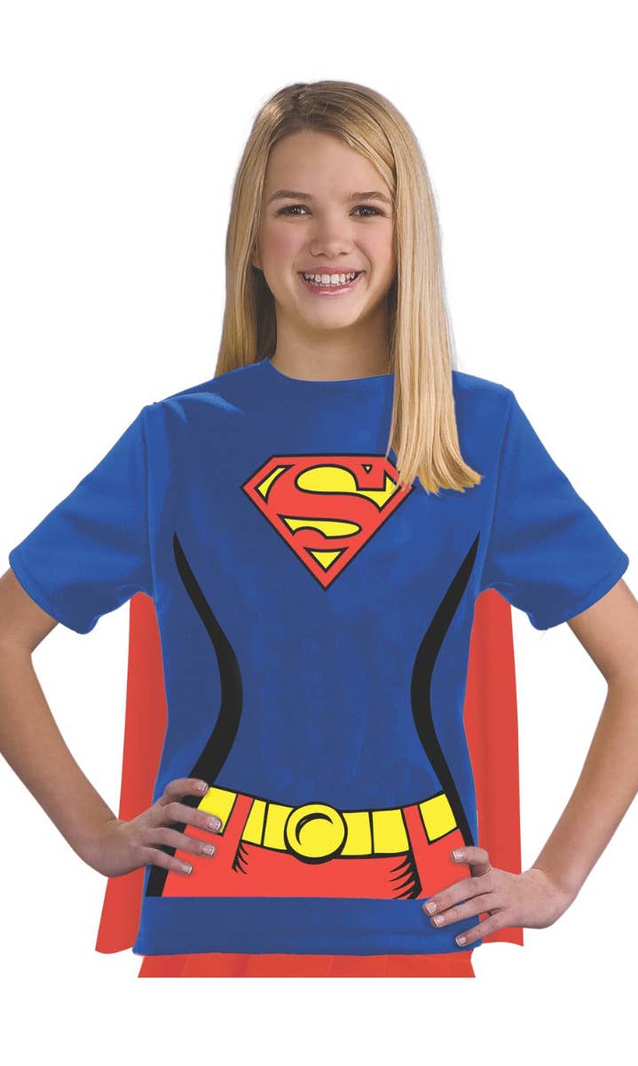 Kids Supergirl Costume Top with Cape | Girls Superhero Costume