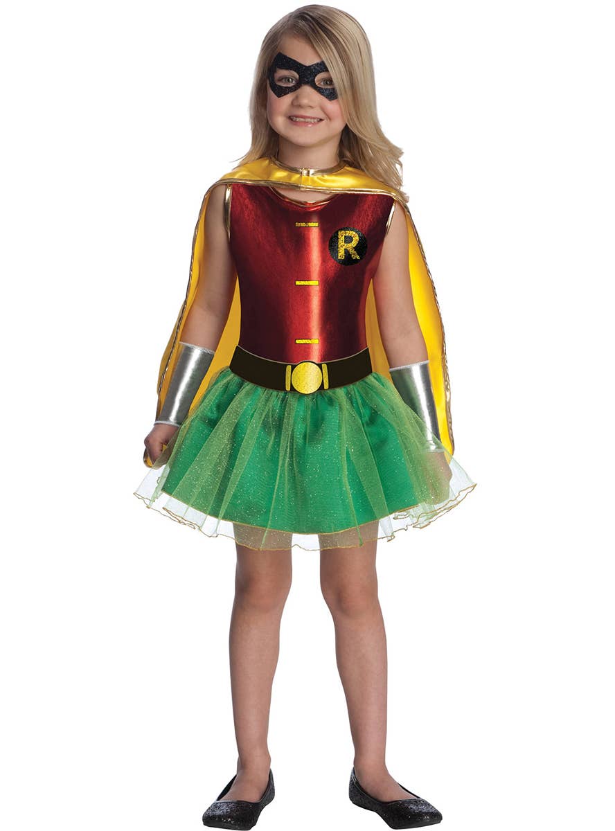 Girls Red and Green DC Robin Fancy Dress Costume