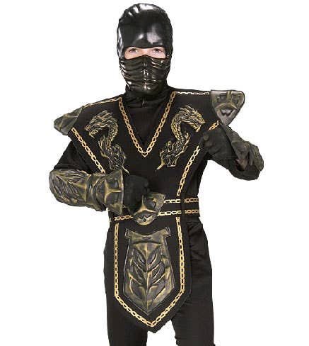 Boy's Ninja Gold and Black International Book Week Costume - Close Up Image