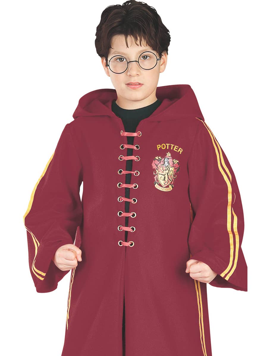 Boy's Harry Potter Deluxe Quidditch Red Robe Costume Close Up View