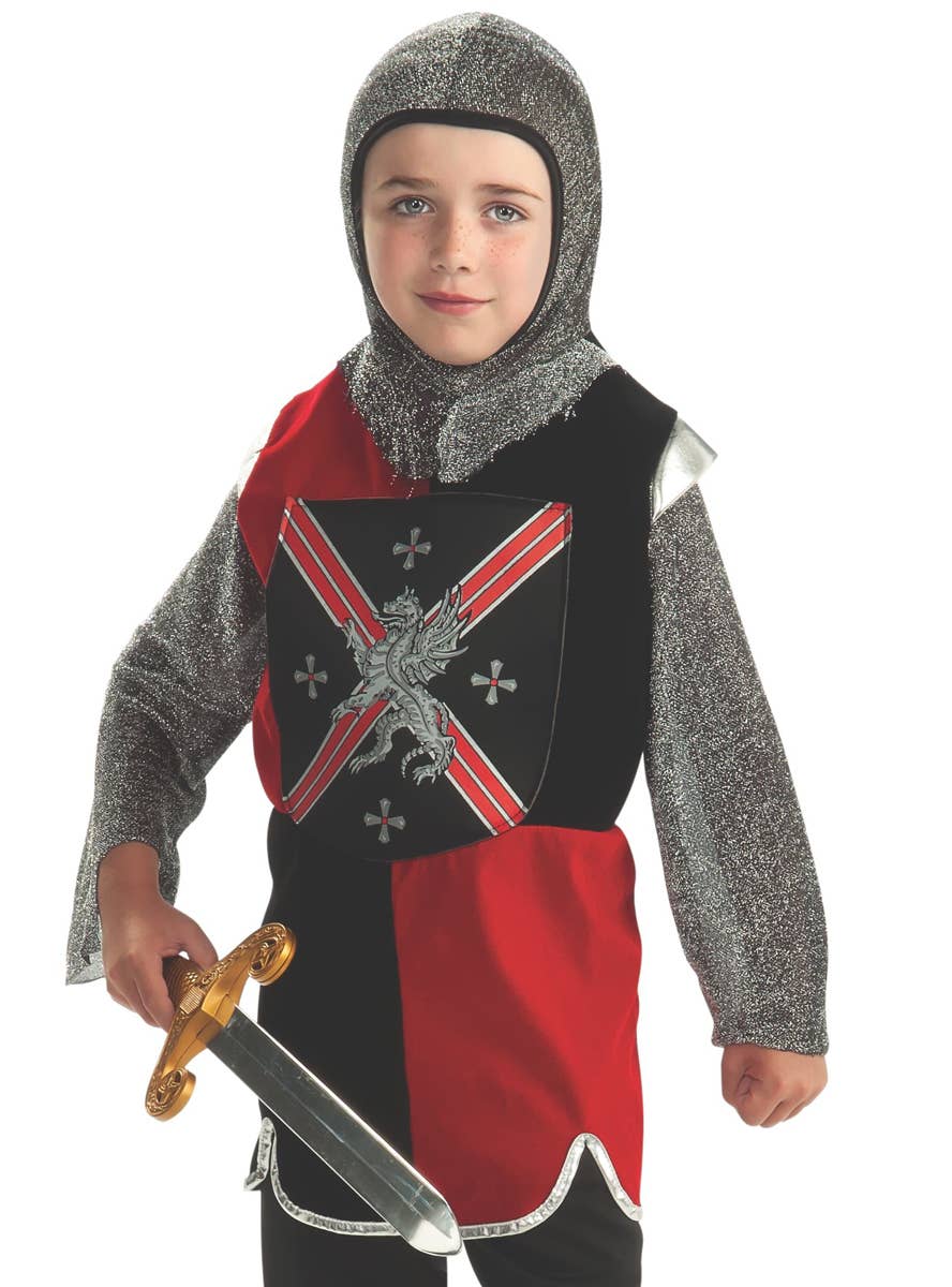 Boy's Knight Medieval Red and Black Costume Close Image