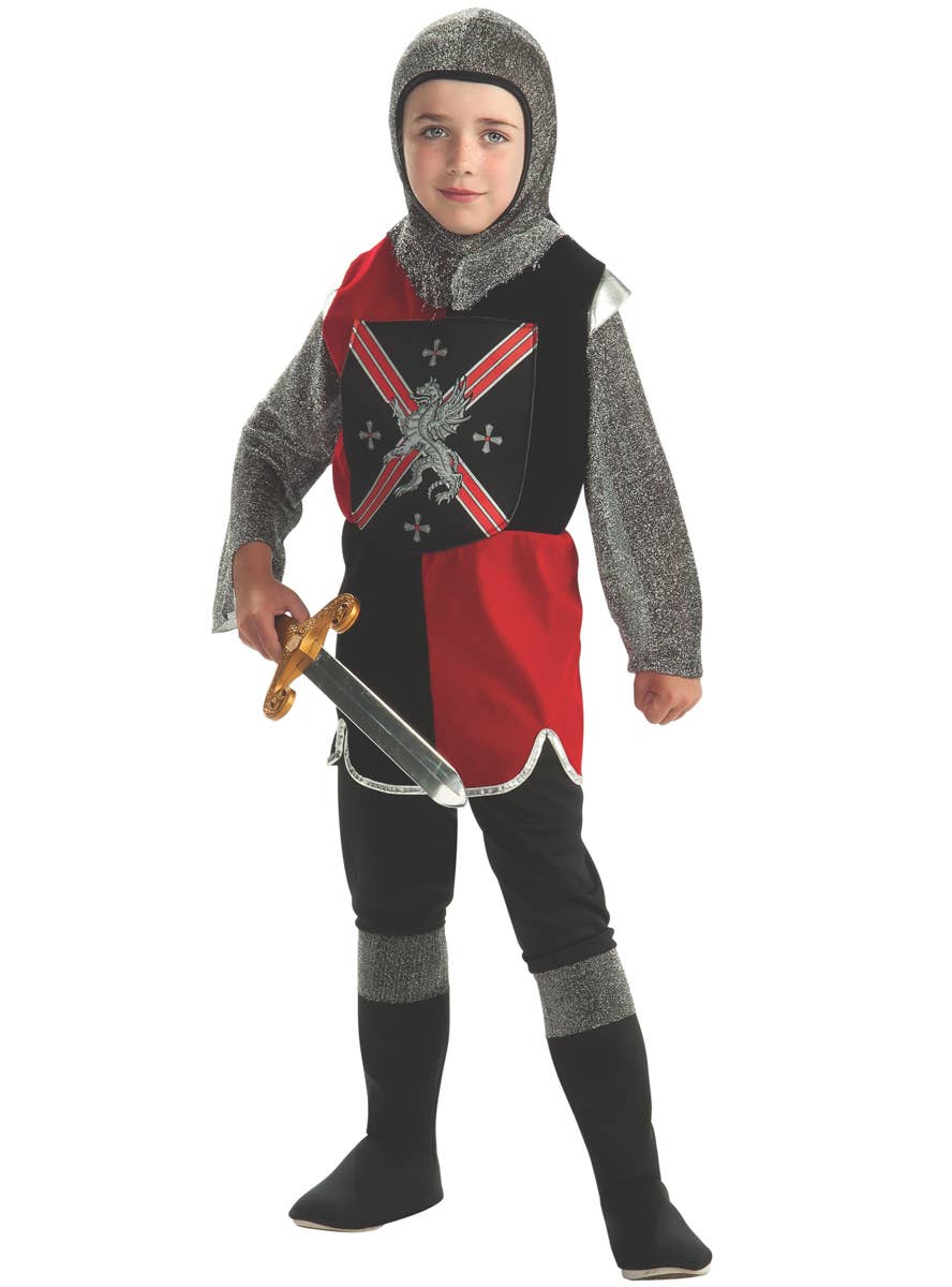 Boy's Knight Medieval Red and Black Costume Front Image