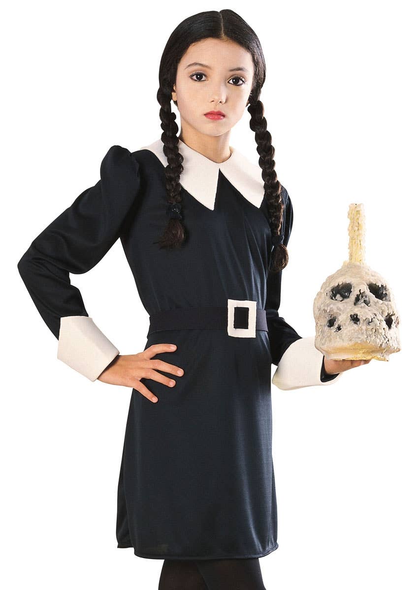 Girls Addams Family Wednesday Addams Halloween Costume Close Image