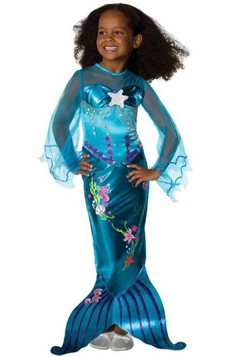 Shimmer Blue Satin Mermaid Girl's Costume - Main Image