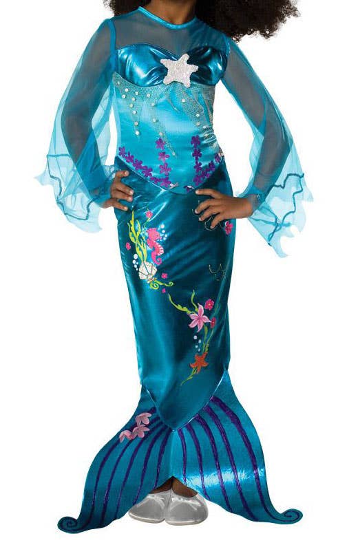 Shimmer Blue Satin Mermaid Girl's Costume - Alternative Image