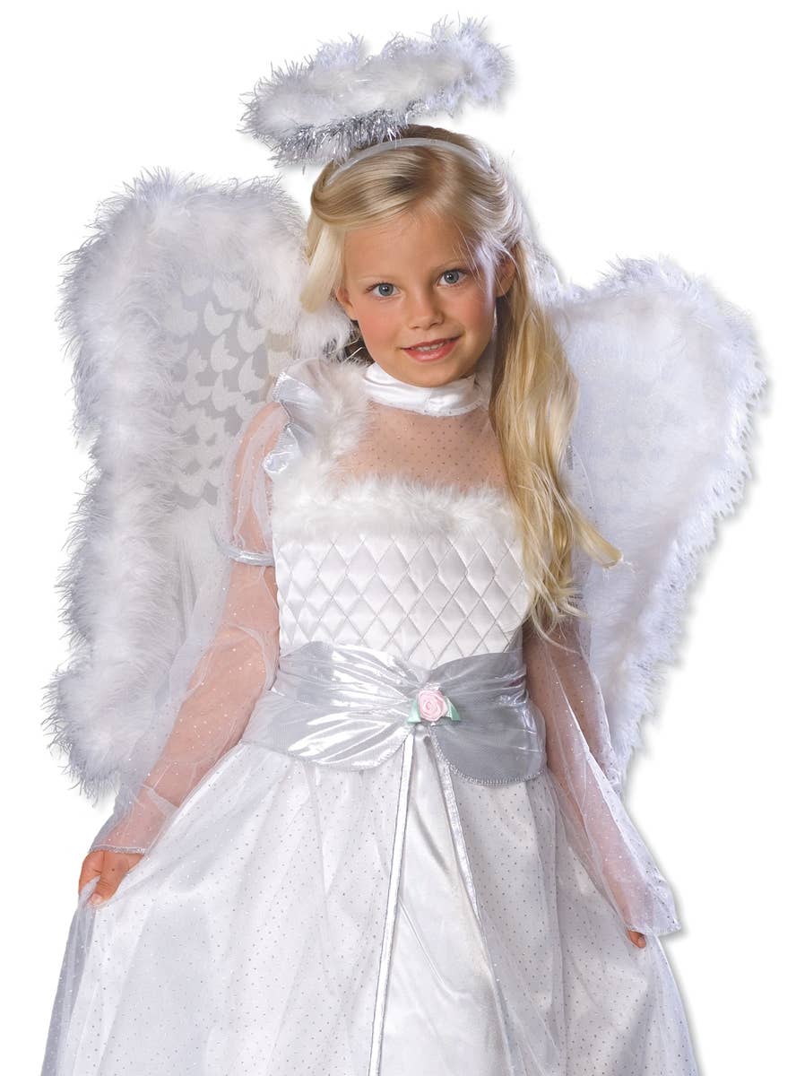 Girl's White Rosebud Angel Dress Up Costume - Alternative Image