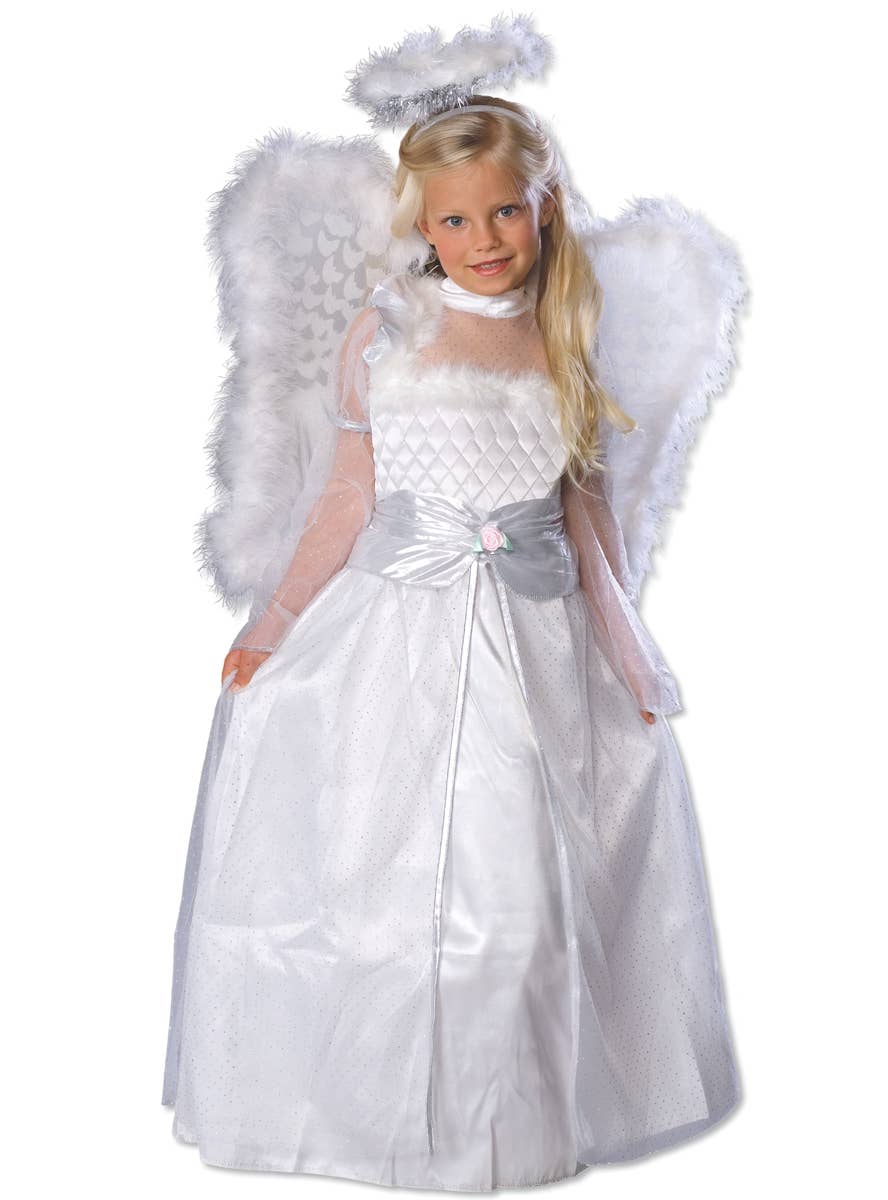 Girl's White Rosebud Angel Dress Up Costume - Main Image
