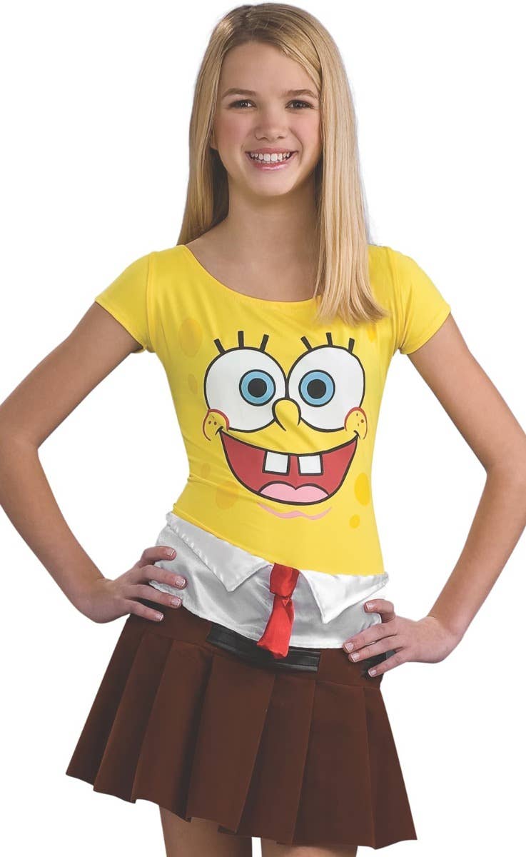 Teen Girls Spongecutie Spongebob Squarepants Fancy Dress Costume Close Up Image