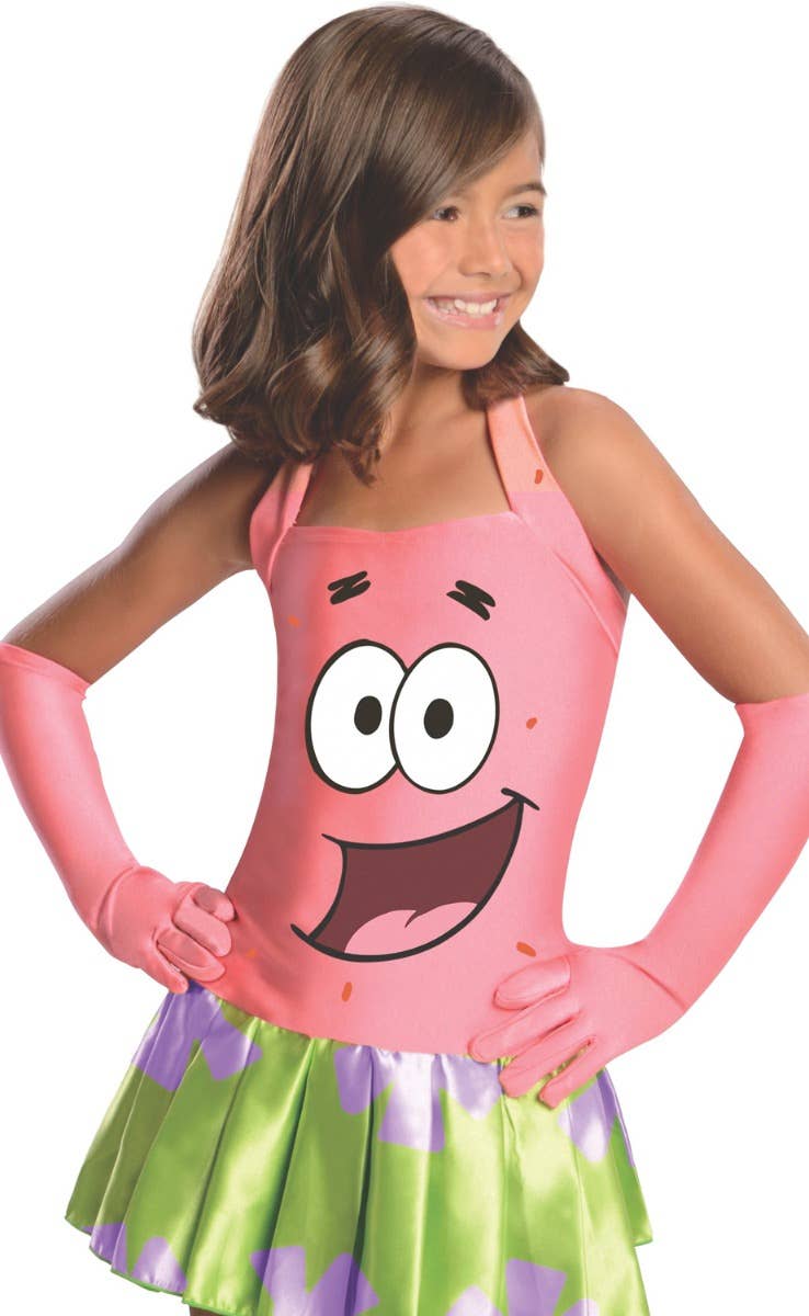 Girls Patrick Star Spongebob Squarepants Fancy Dress Costume Close Front Image