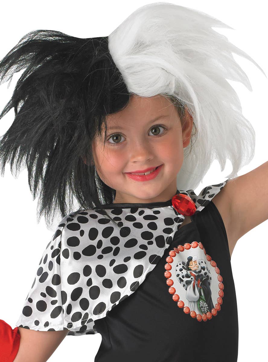 Cruella De Vil Girl's 101 Dalmatians Costume Alternate Close Up View 1