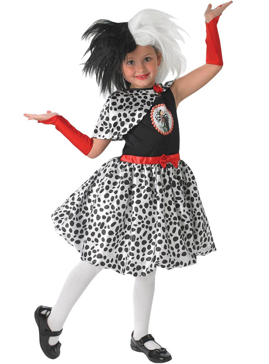 Cruella De Vil Girl's 101 Dalmatians Costume Alternate Front View