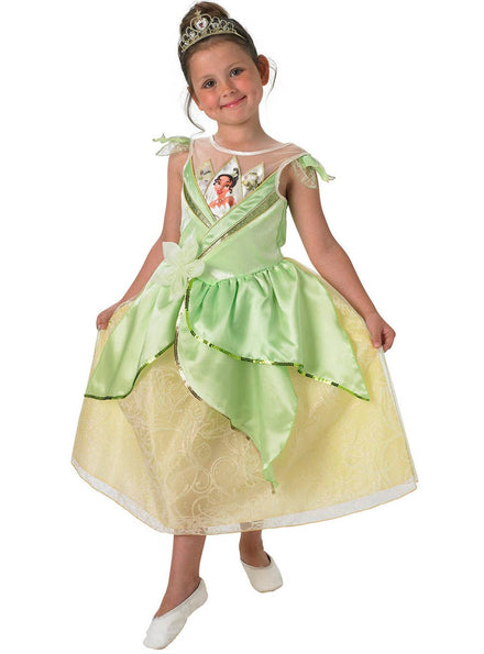 Girl's Green Princess Tiana Disney Costume Front View