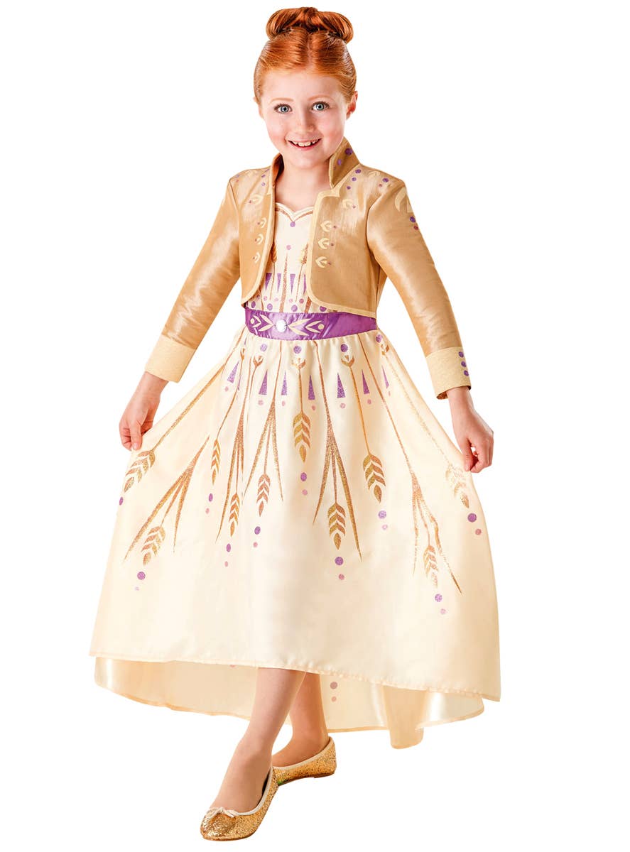 Girls Frozen 2 Gold Anna Costume - Front Image