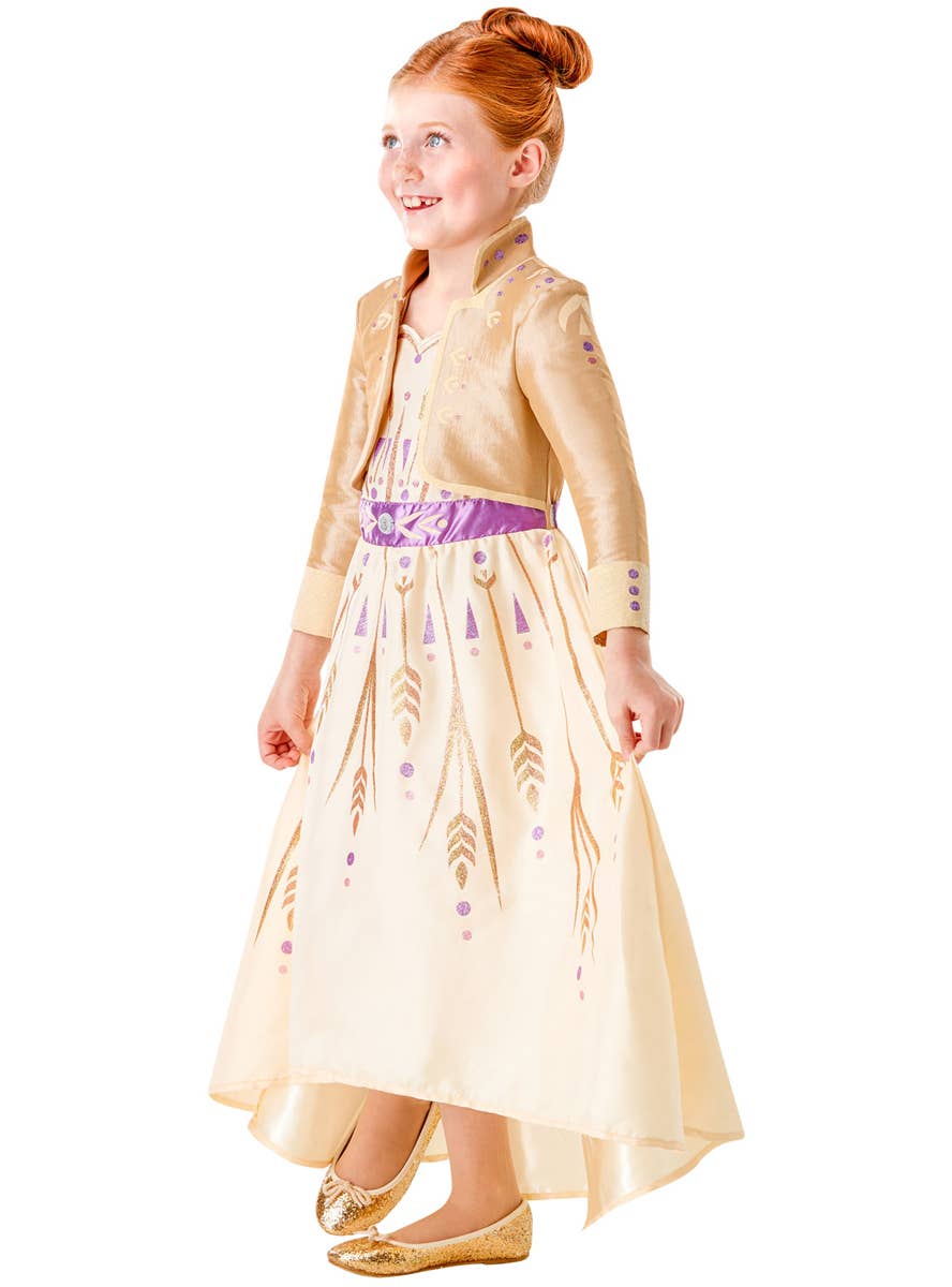 Girls Frozen 2 Gold Anna Costume - Side Image