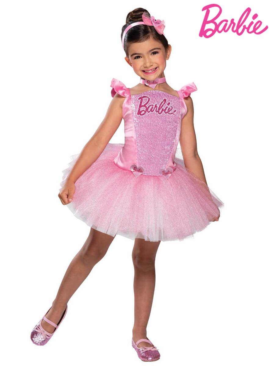 Girls Pink Ballerina Barbie Costume - Main Image