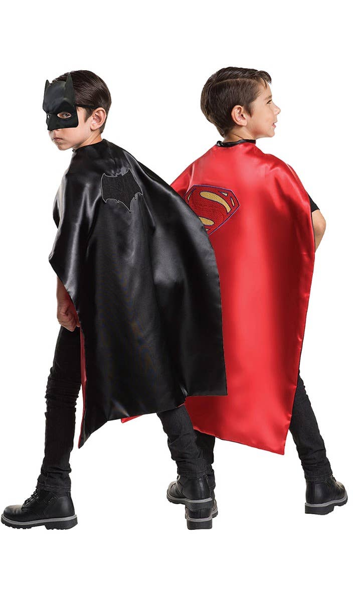 Reversible Boys Batman and Superman Superhero Costume Cape Main Image