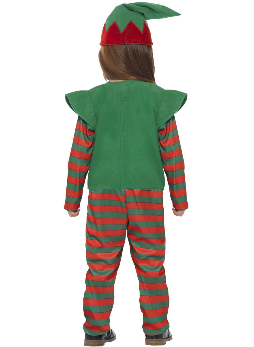 Green and Red Kid's Unisex Christmas Elf Costume - Alt Back Image