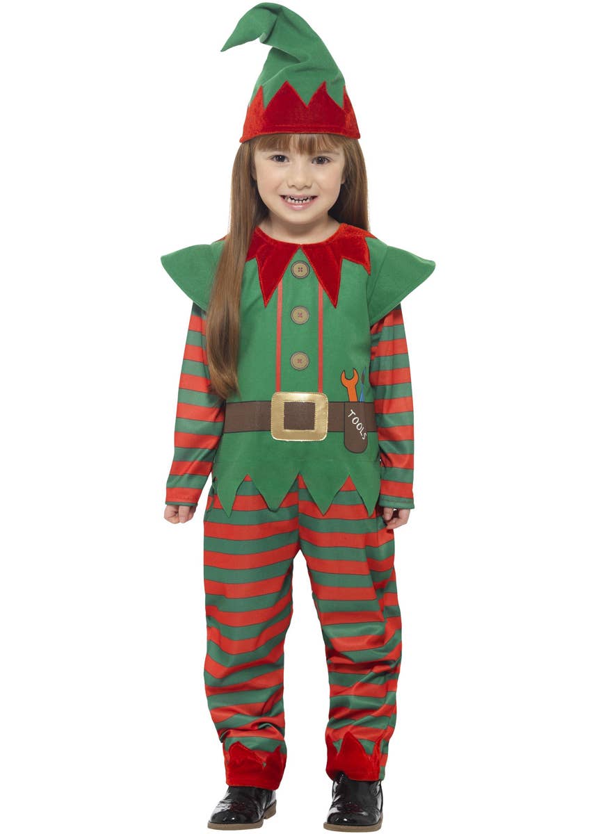 Green and Red Kid's Unisex Christmas Elf Costume - Alt Front Image