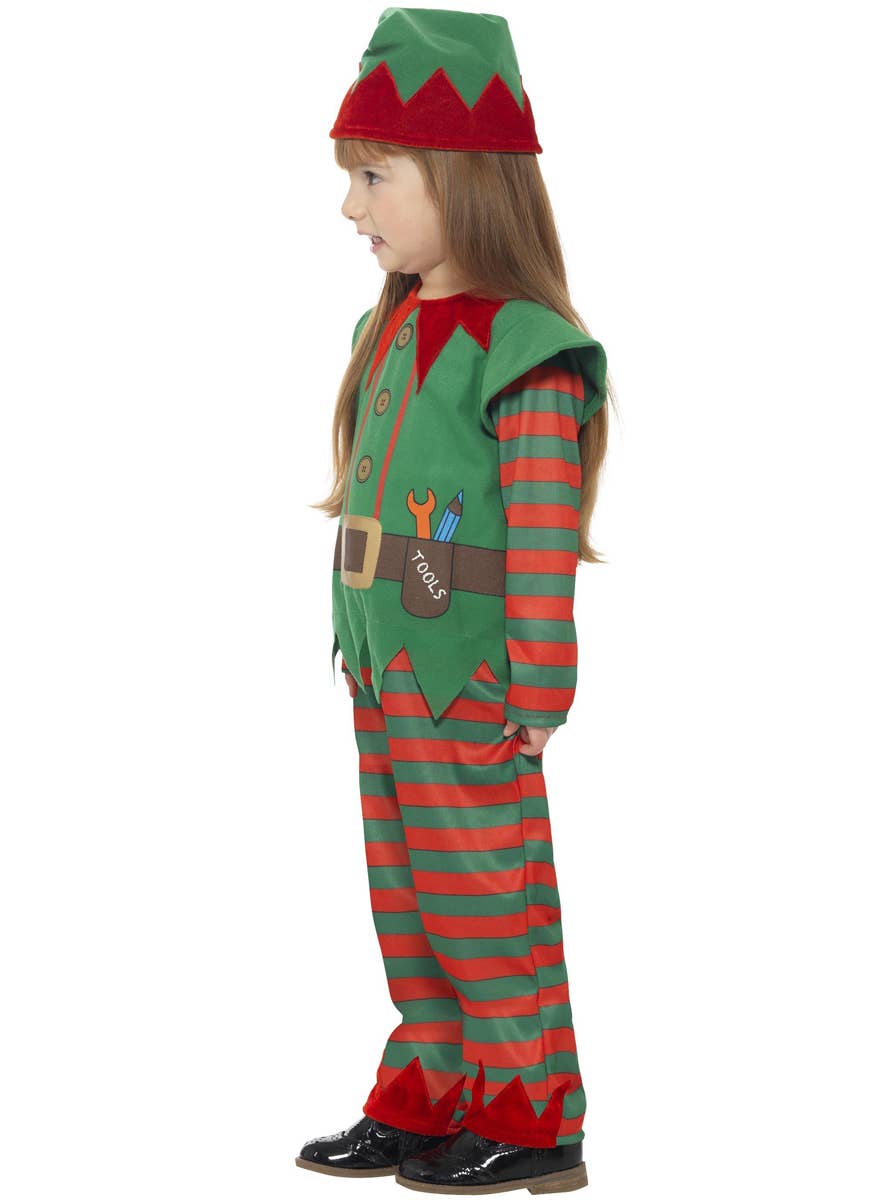 Green and Red Kid's Unisex Christmas Elf Costume - Alt Side Image