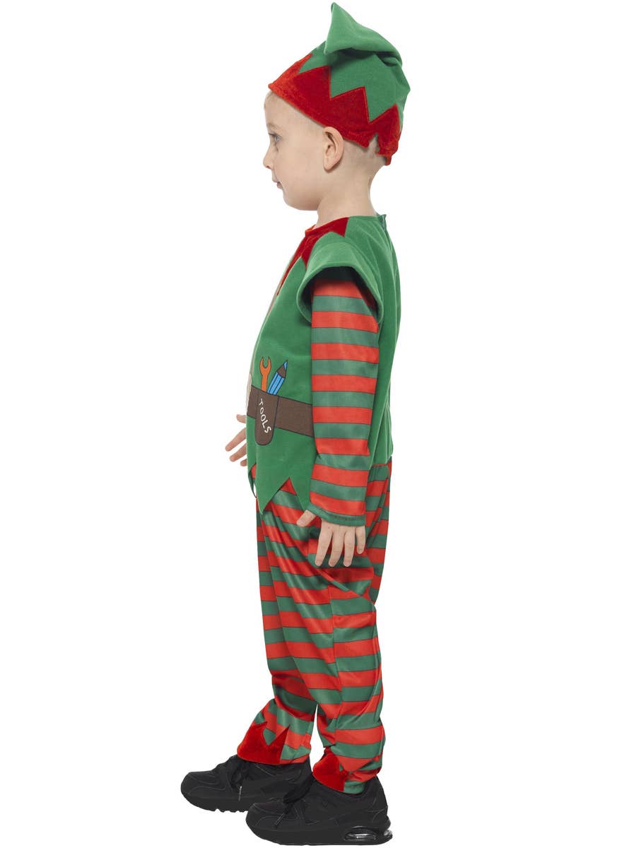 Green and Red Kid's Unisex Christmas Elf Costume - Side Image