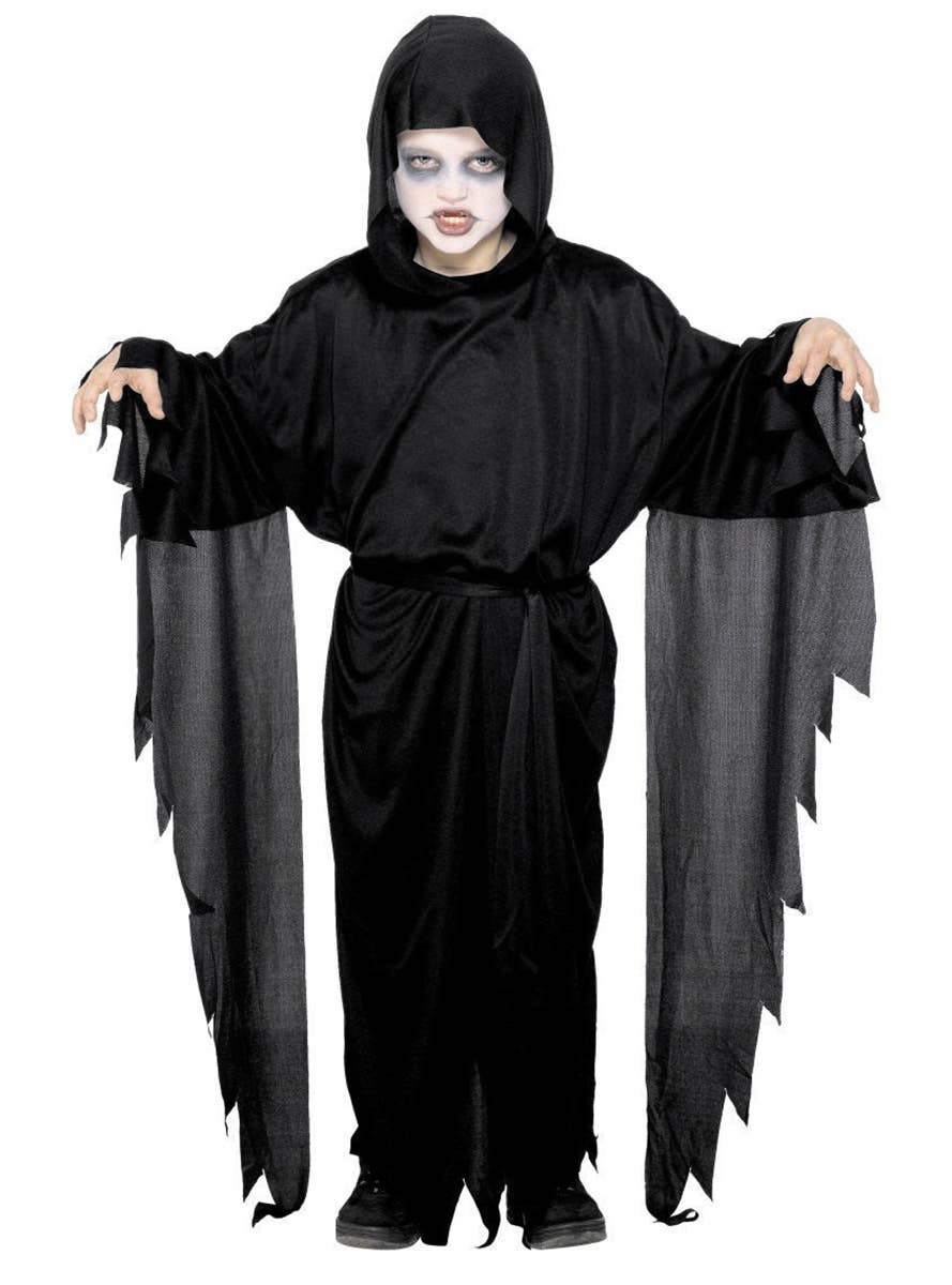 Boy's Black Grim Reaper Fancy Dress Costume Front Image