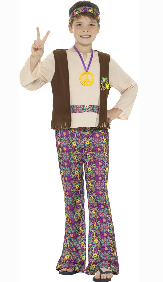 1970s Boys Retro Fancy Dress Hippie Costume - Main Image