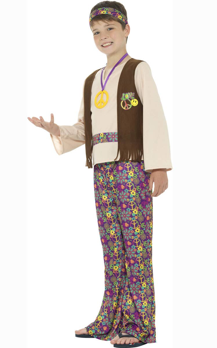 1970s Boys Retro Fancy Dress Hippie Costume - Side Image