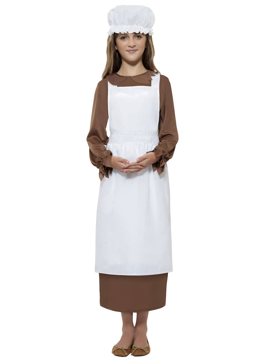 Kids Poor Victorian Apron and Mop Cap Costume Kit Front View