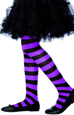 Girls Purple and Black Striped Opaque Full Length Stockings Main Image